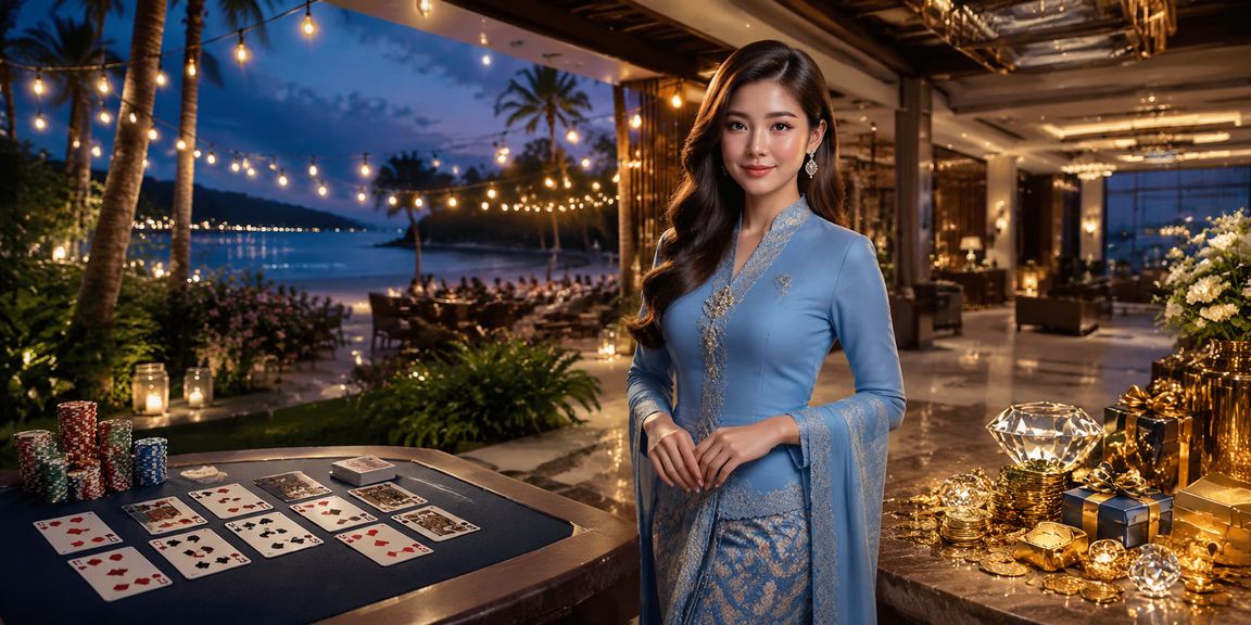 Wanita berbaju kurung bermain permainan rummy kasino di Langkawi dengan penuh gembira