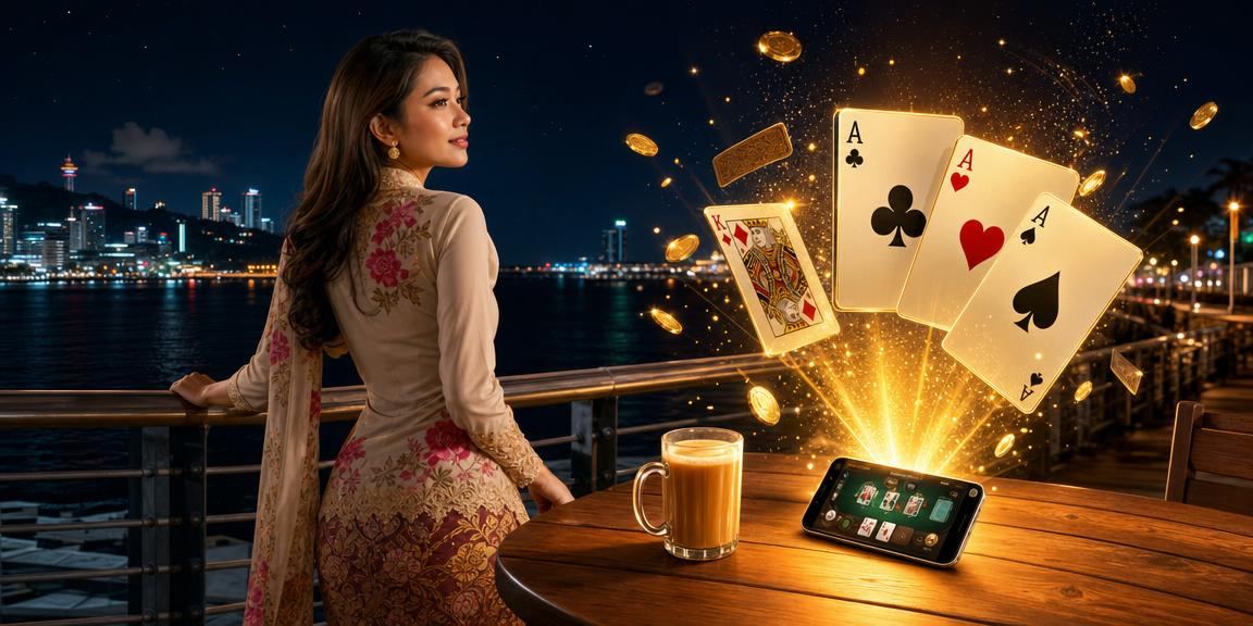 Kumpulan bermain Teen Patti dalam suasana tradisional Malaysia yang meriah